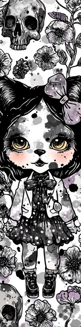 Free kawaii cats bookmark featuring a white and black kawaii cat